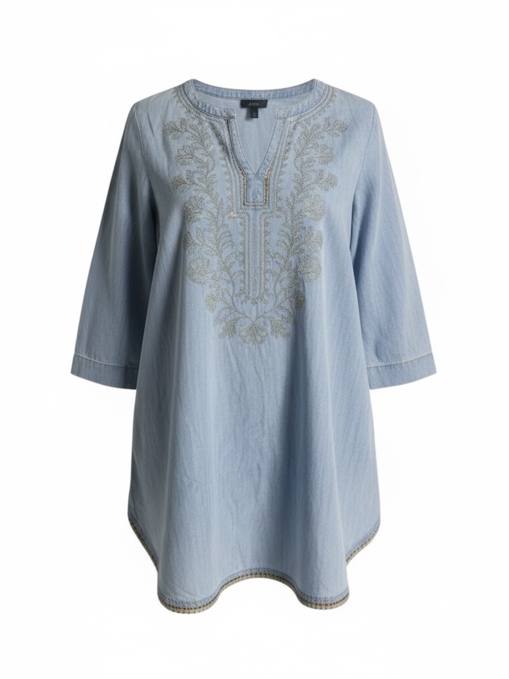 J. Jill Embroidered Denim Chambray Tunic Top sz sm